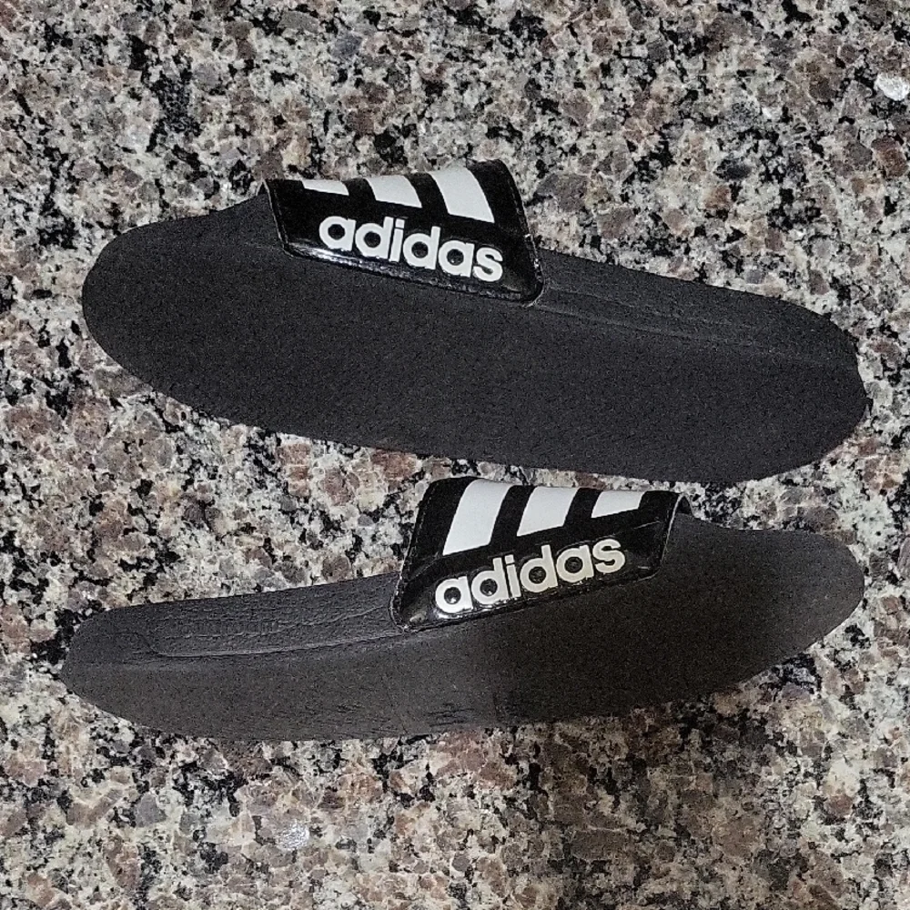 Adidas Black and White Striped Slides
